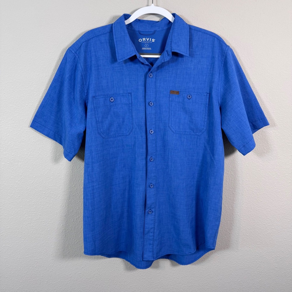 Orvis Short Sleeve Button Down Shirt Classic Collection Blue Outdoor Men's L
